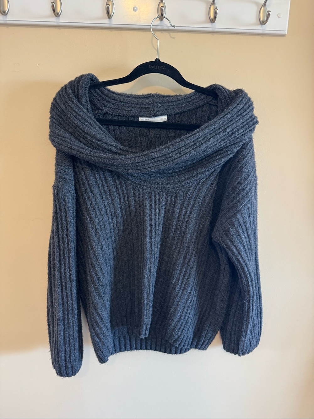 OAK + FORT Charcoal Ribbed Cowl Neck Sweater